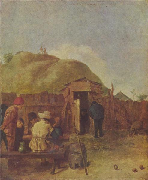Drinkers in the yard by Adriaen Brouwer