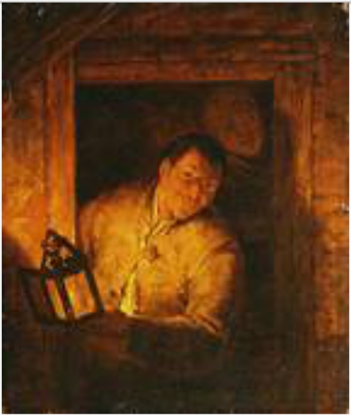 A Man in the Window by Adriaen van Ostade at Private Collection