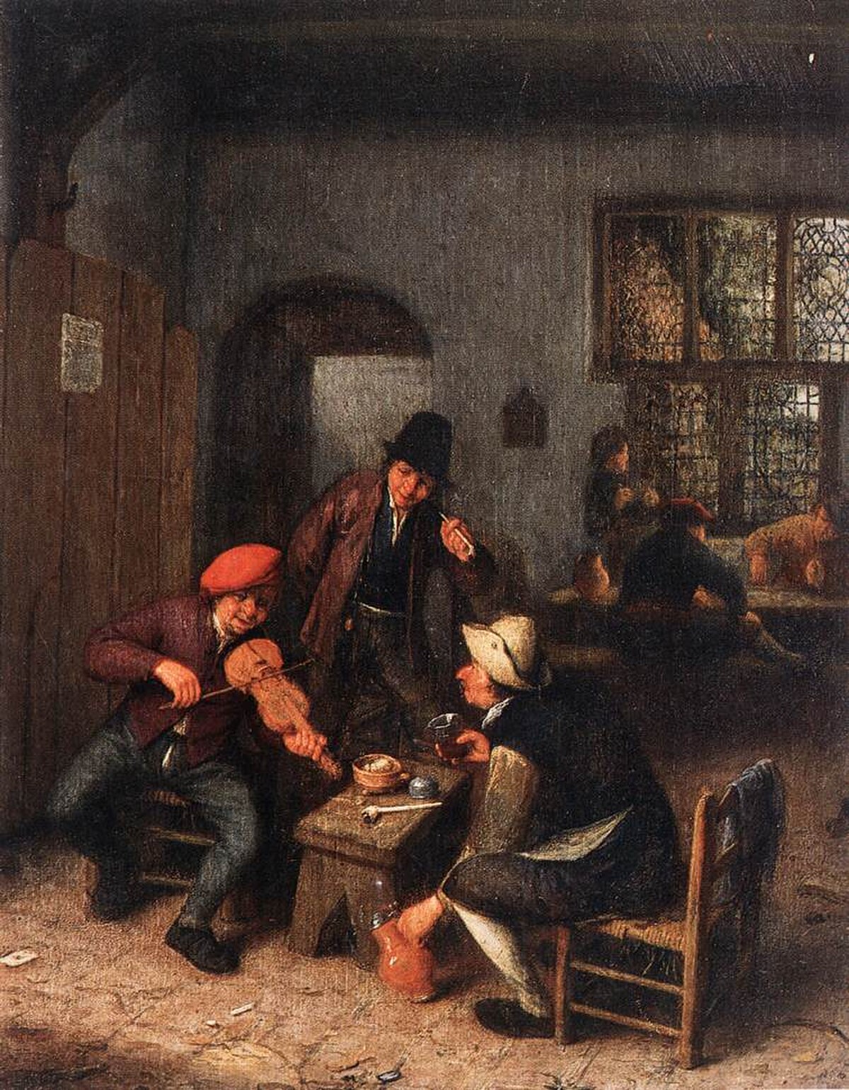 Interior of a Tavern with Violin Player by Adriaen van Ostade at Private Collection