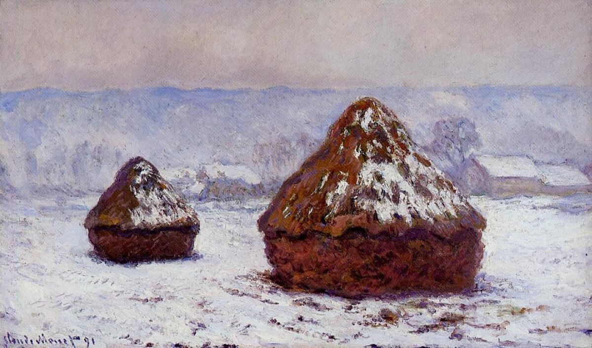 Grainstacks, Snow Effect by Claude Monet
