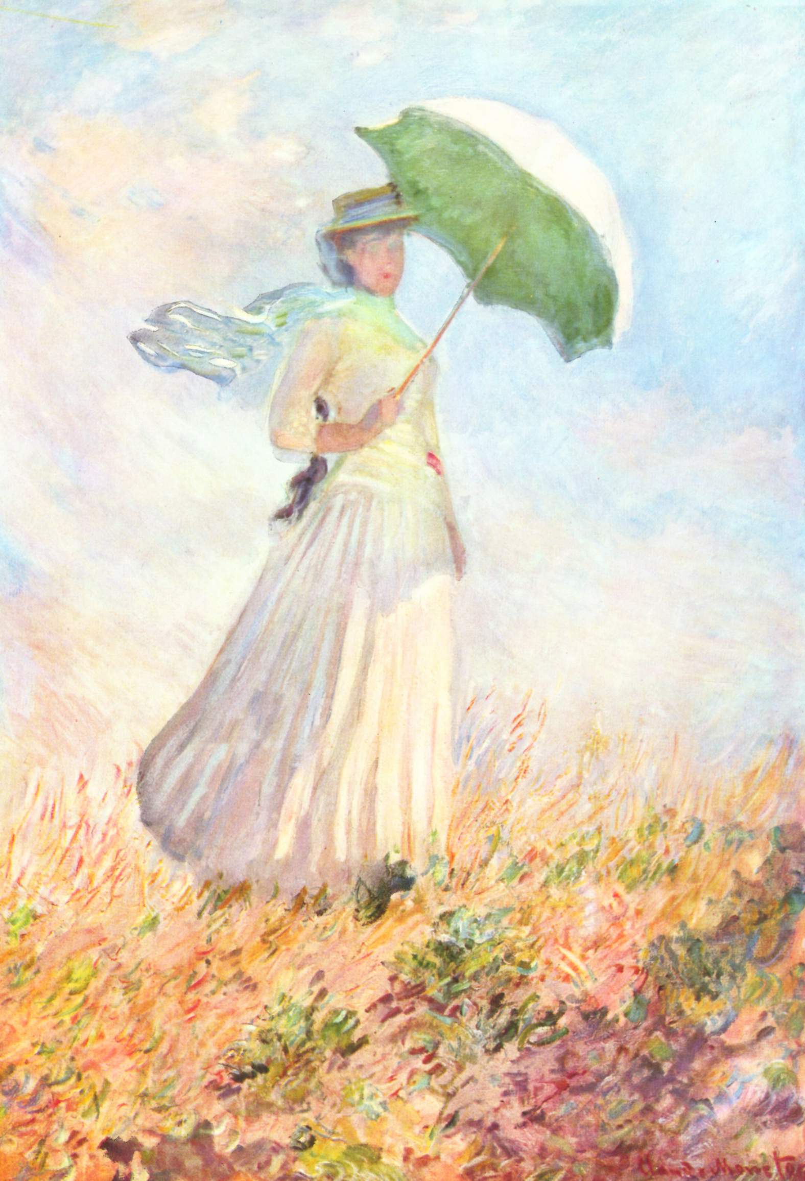 Woman with a Parasol (also known as Study of a Figure Outdoors (Facing Left)) by Claude Monet