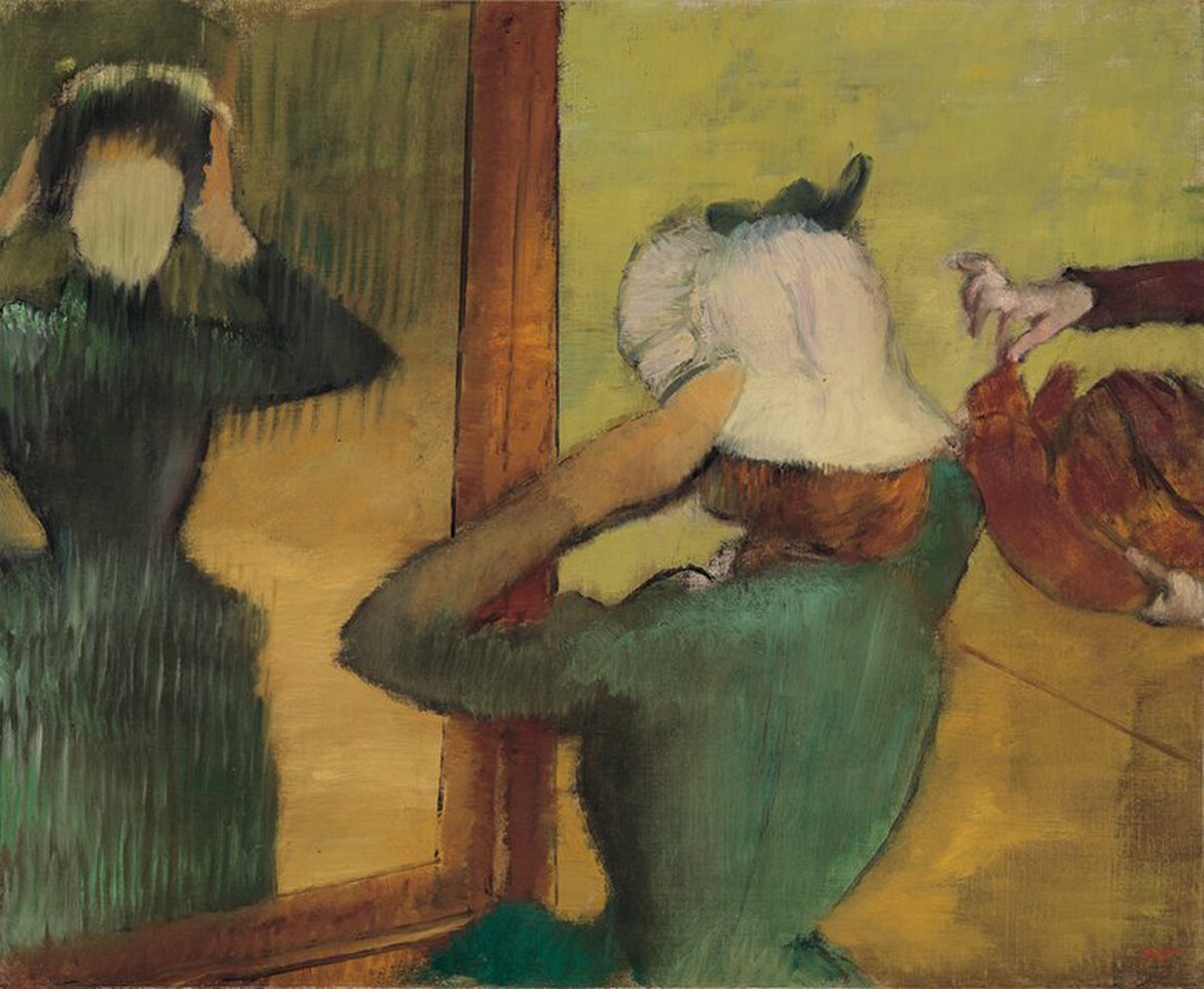 At the Milliner's by Edgar Degas (1879), oil on canvas at Private Collection