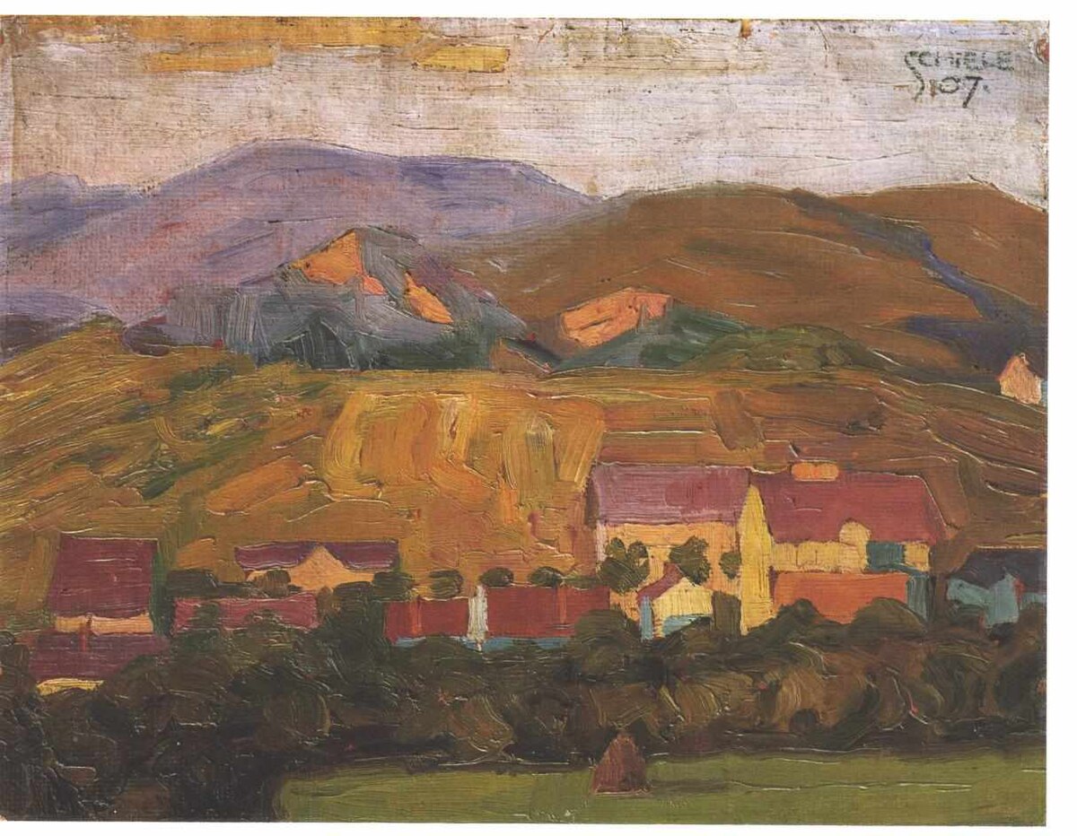 Village with Mountains by Egon Schiele at Private Collection