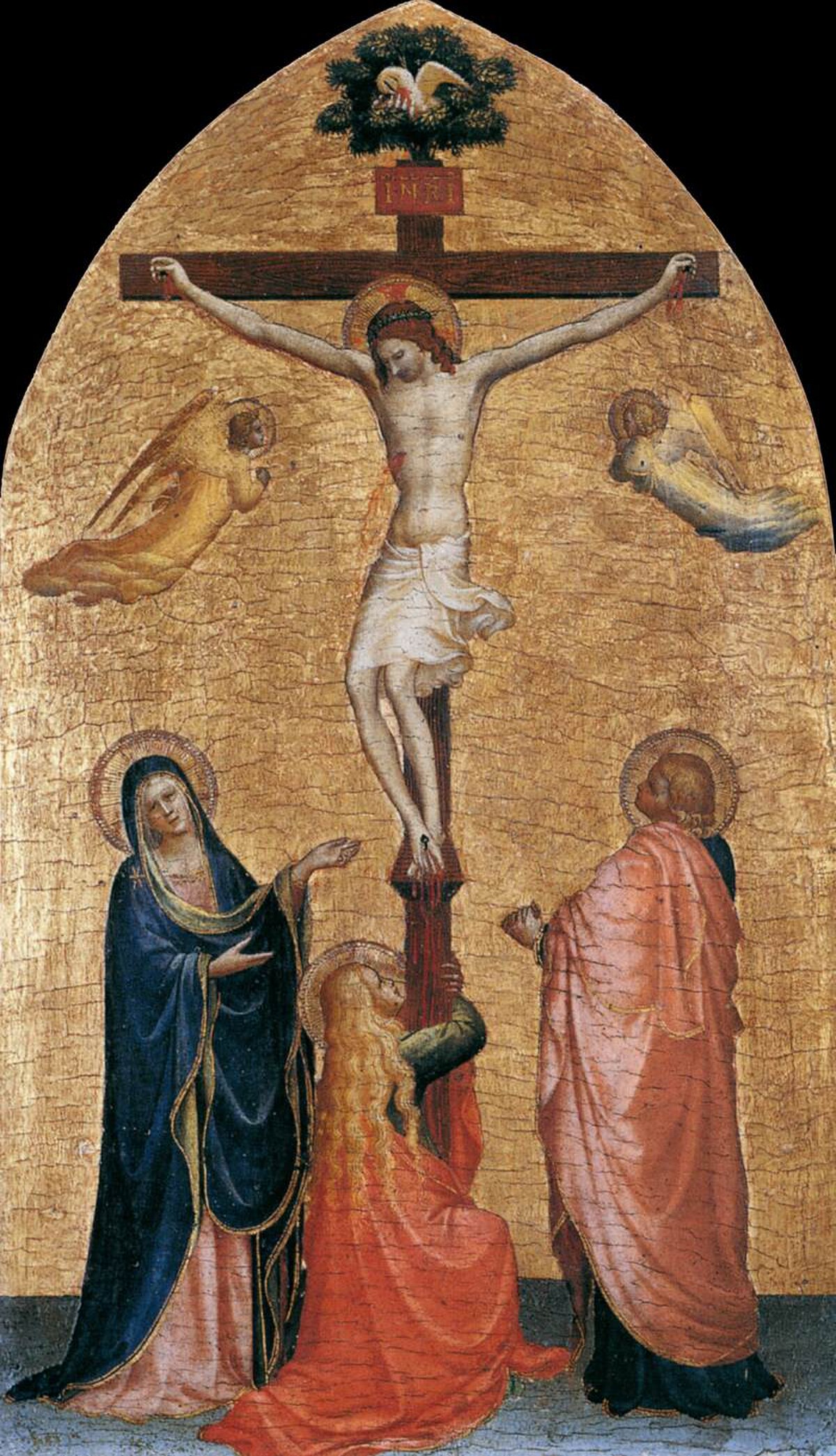 Crucifixion with the Virgin, John the Evangelist, and Mary Magdelene by Fra Angelico at Private Collection