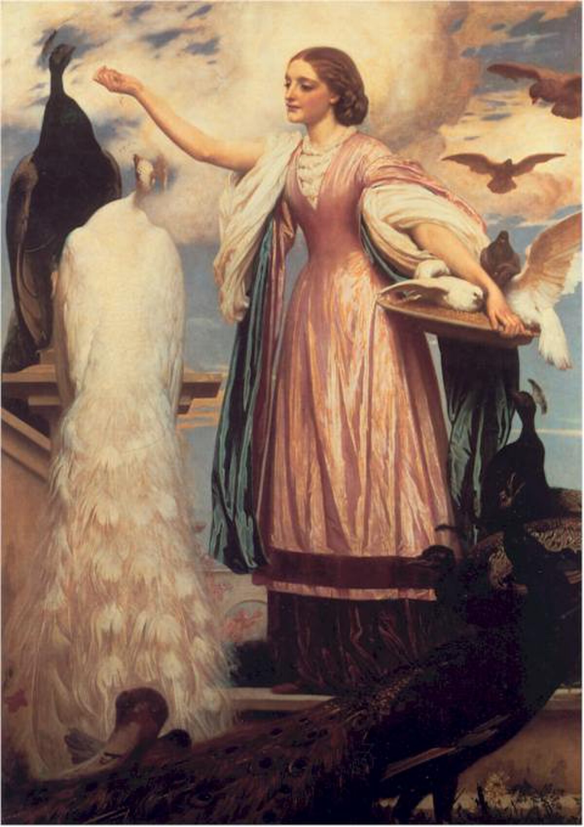 A Girl Feeding Peacocks by Frederic Leighton