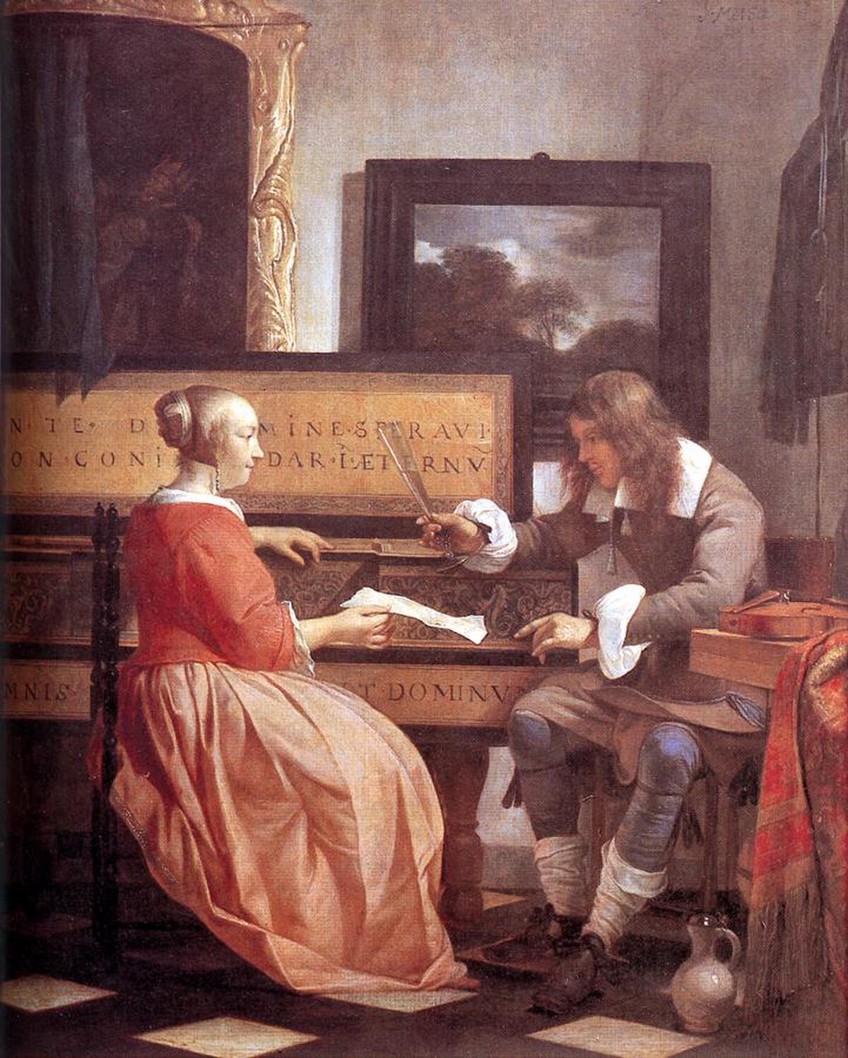 A Man and a Woman Seated by a Virginal by Gabriel Metsu at National Gallery