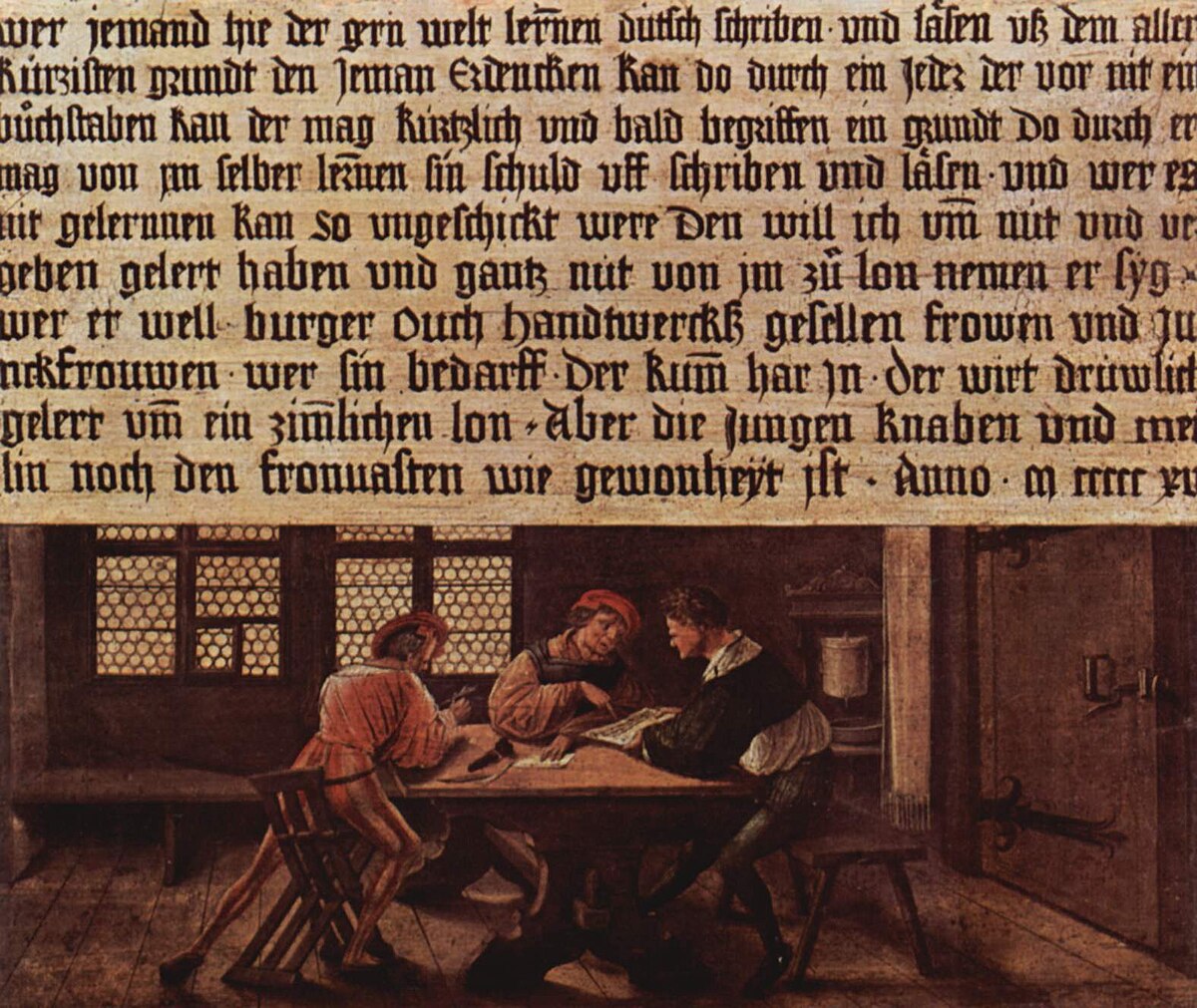 A School Teacher Explaining the Meaning of a Letter to Illiterate Workers by Hans Holbein the Younger