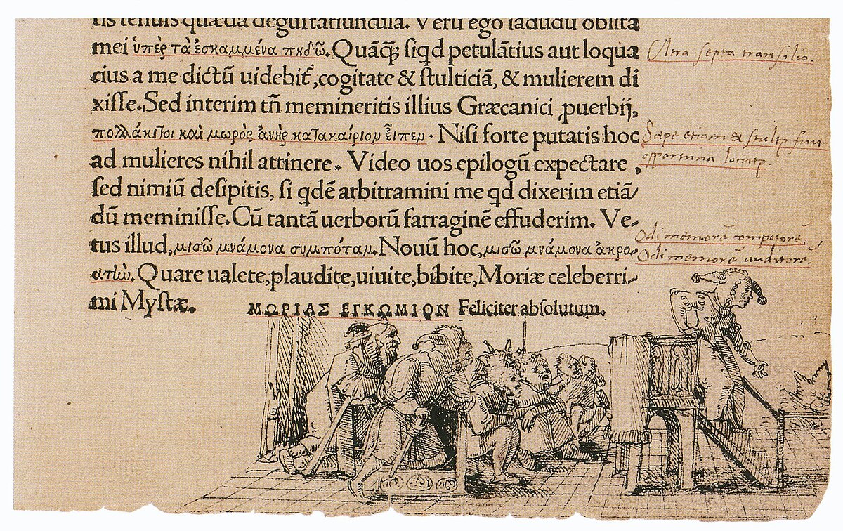 Marginal illustration for Erasmus 'In praise of Folly' by Hans Holbein the Younger