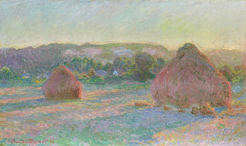 Haystacks at Sunset, Frosty Weather by Claude Monet