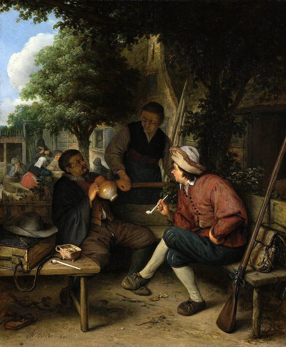 The Interior of a Peasant's Cottage by Adriaen van Ostade (1668), Oil on oak panel at National Gallery