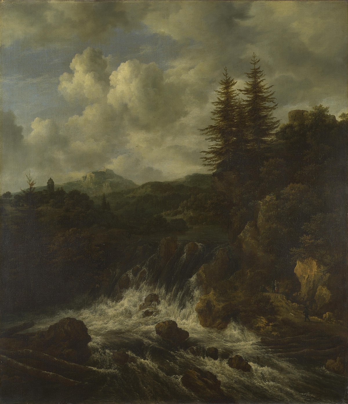 Landscape with a Waterfall and Castle by Jacob van Ruisdael