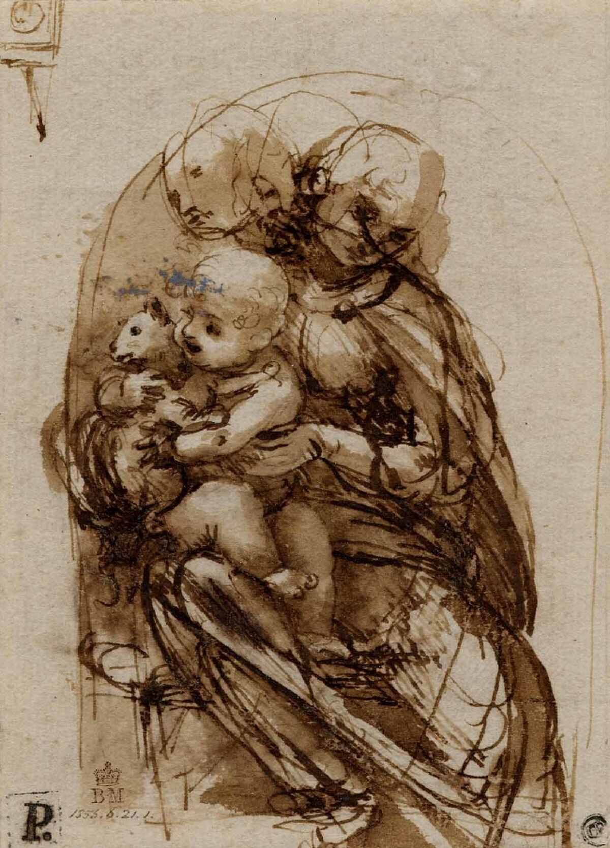Study of a child with a cat by Leonardo da Vinci at Uffizi Gallery, Florence