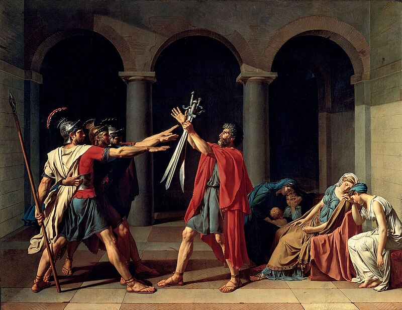 The Oath of the Horatii by Jacques-Louis David (1784), Oil on canvas at Louvre, Paris