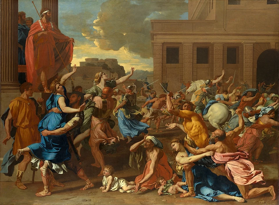 The Rape of the Sabine Women by Nicolas Poussin (1638), Oil on canvas at Louvre, Paris