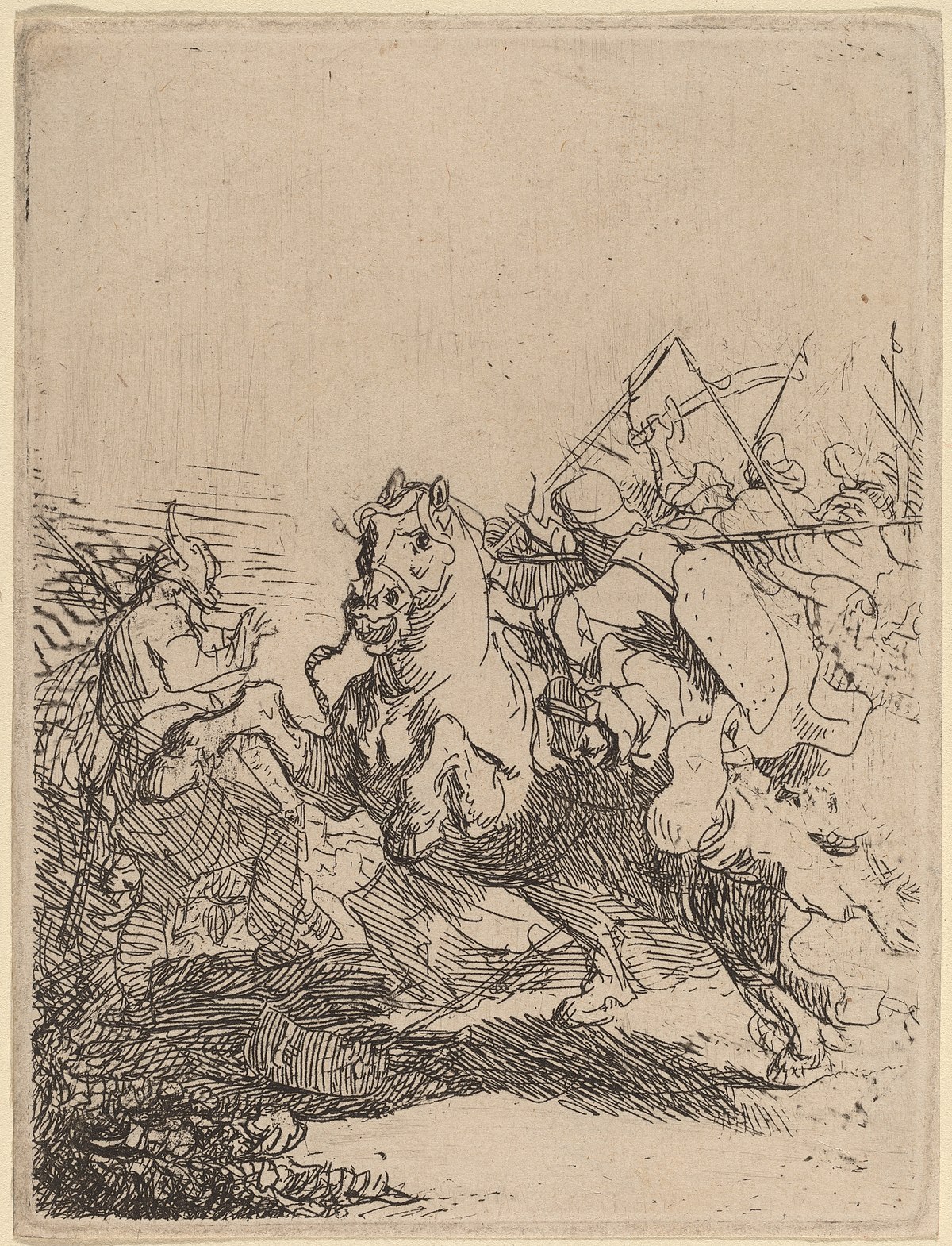A cavalry fight by Rembrandt van Rijn