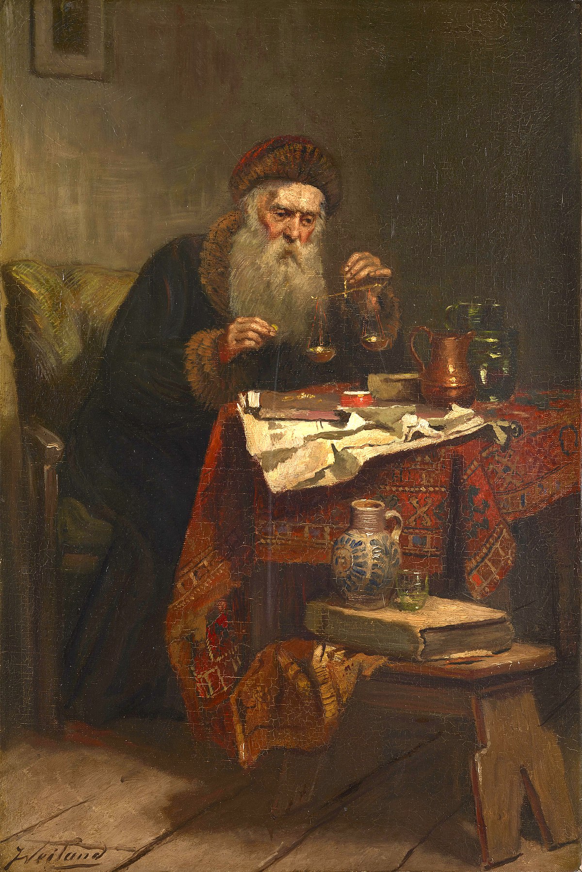 A Man Seated at a Table Covered with Books by Rembrandt van Rijn at State Hermitage Museum