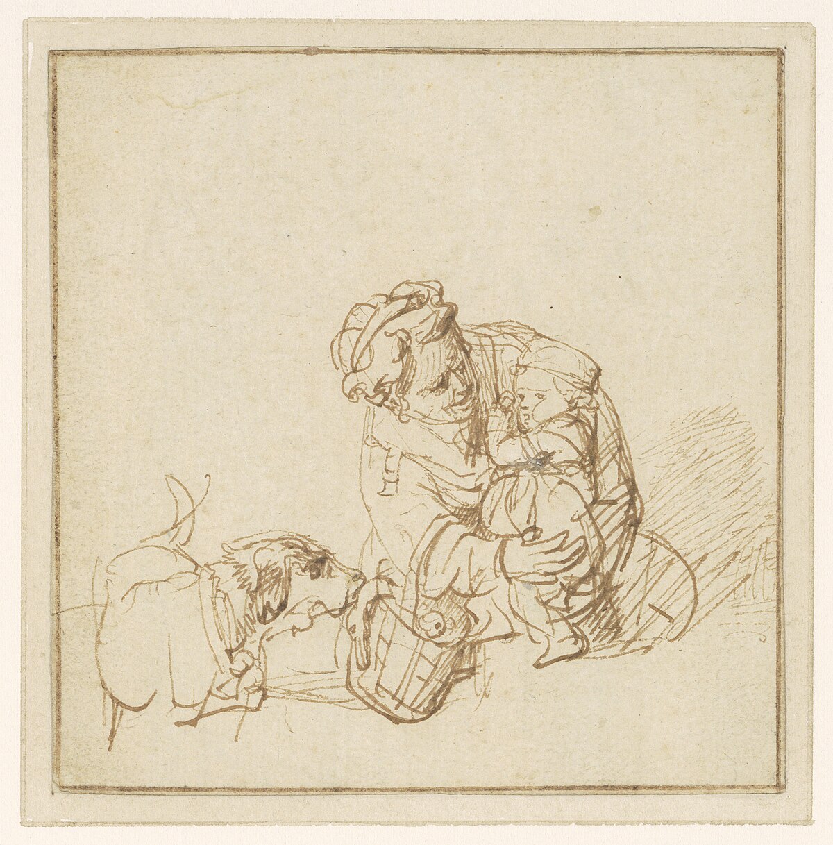 A Woman with a Child Frightened by a Dog by Rembrandt van Rijn