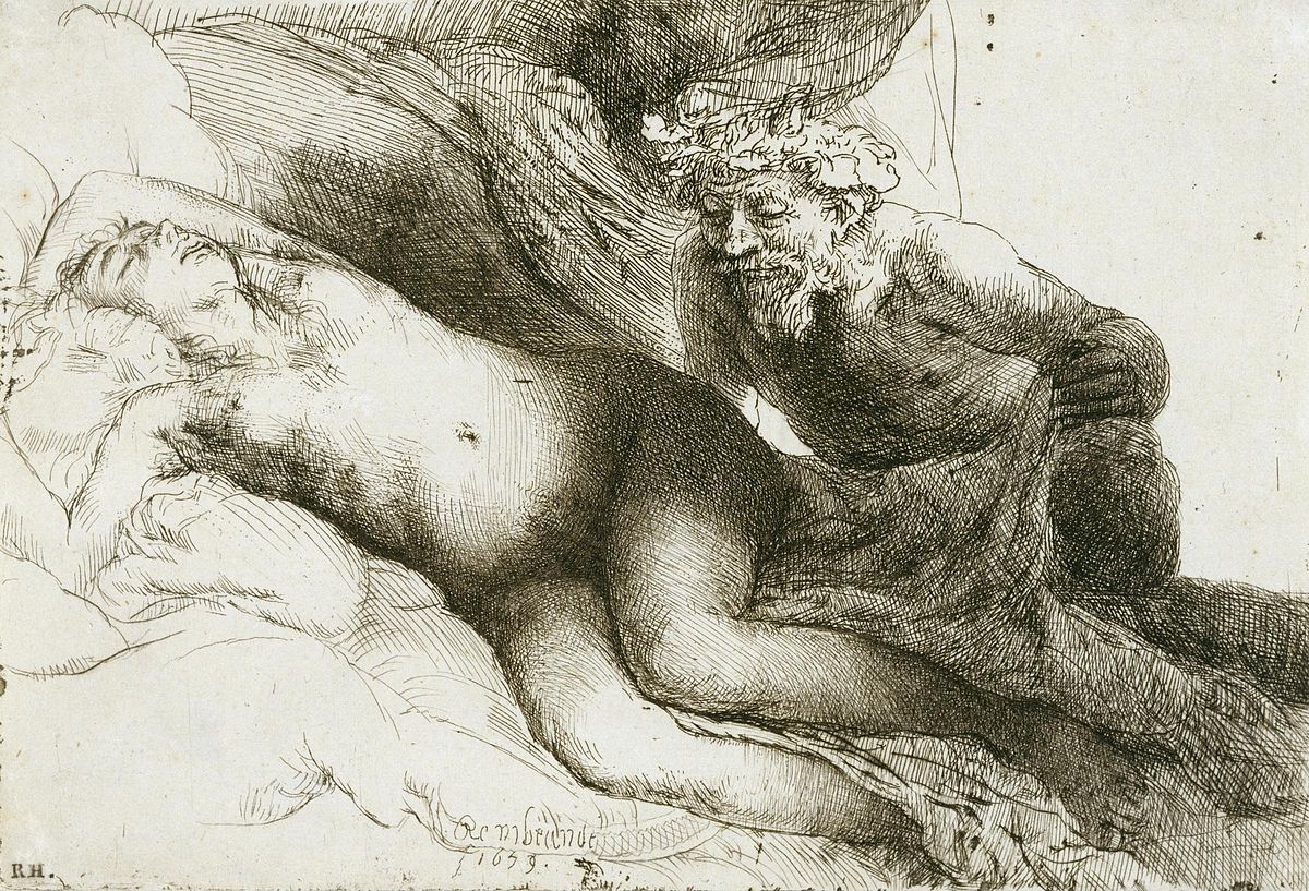 Antiope and Jupiter by Rembrandt van Rijn at Private Collection