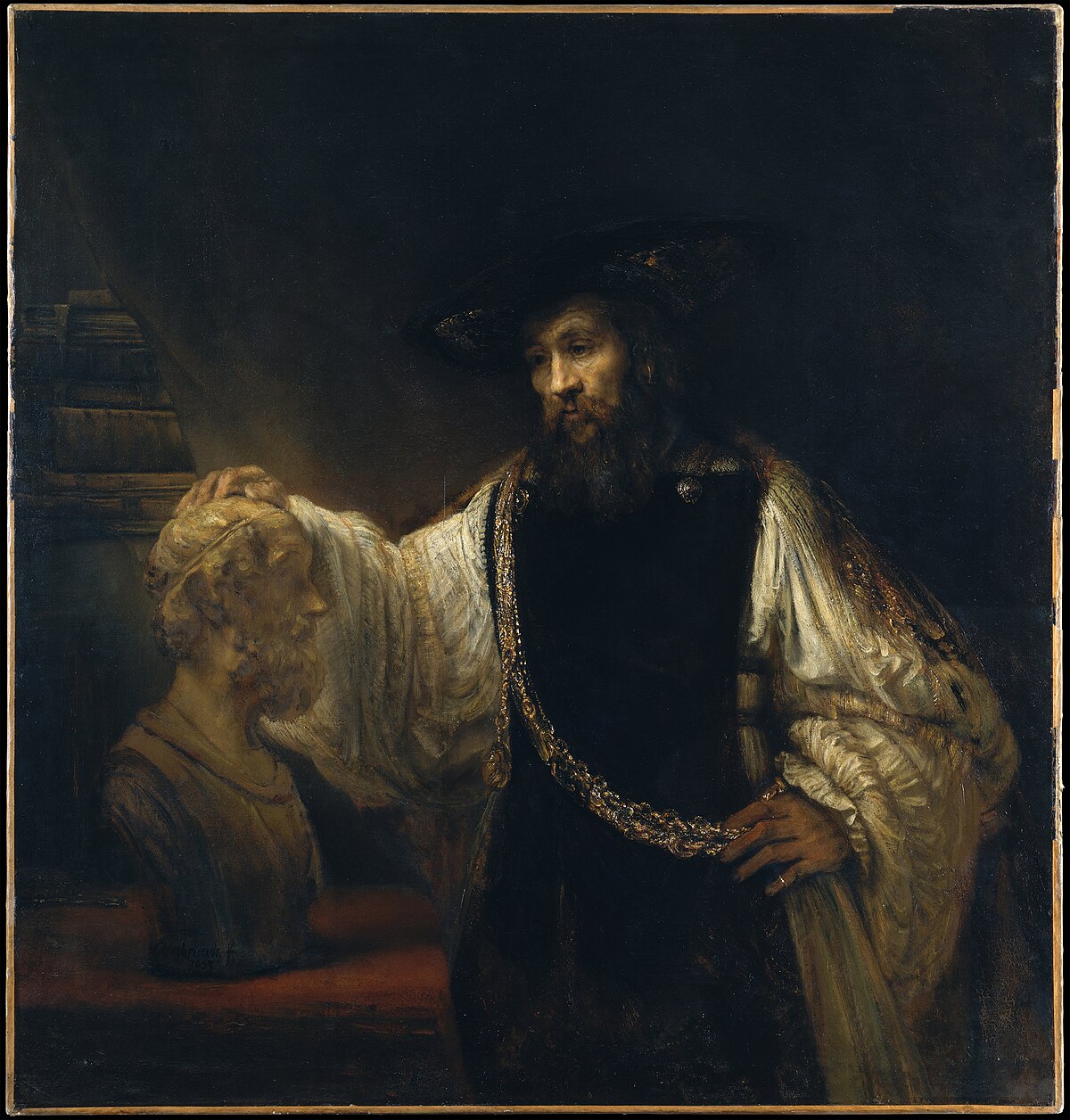 Aristotle with a Bust of Homer (Aristotle Contemplating a Bust of Homer) by Rembrandt van Rijn at The Metropolitan Museum of Art