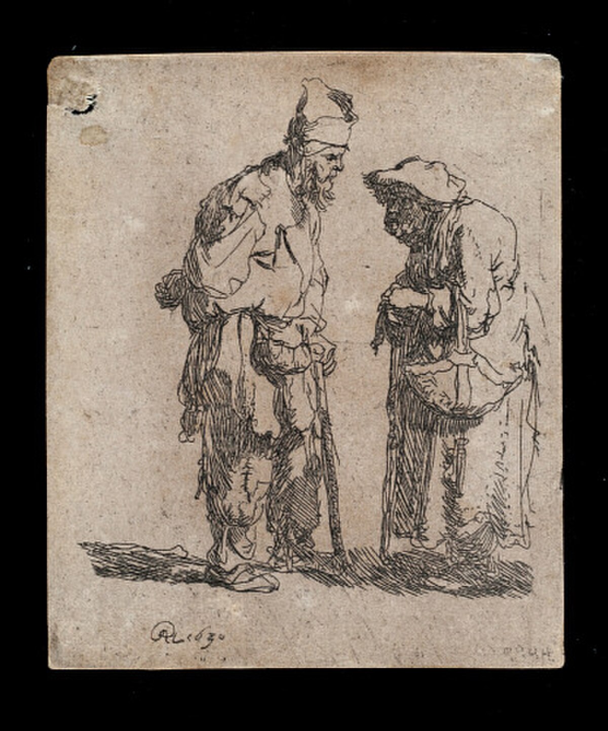 Beggar man and beggar woman conversing by Rembrandt van Rijn at Private Collection