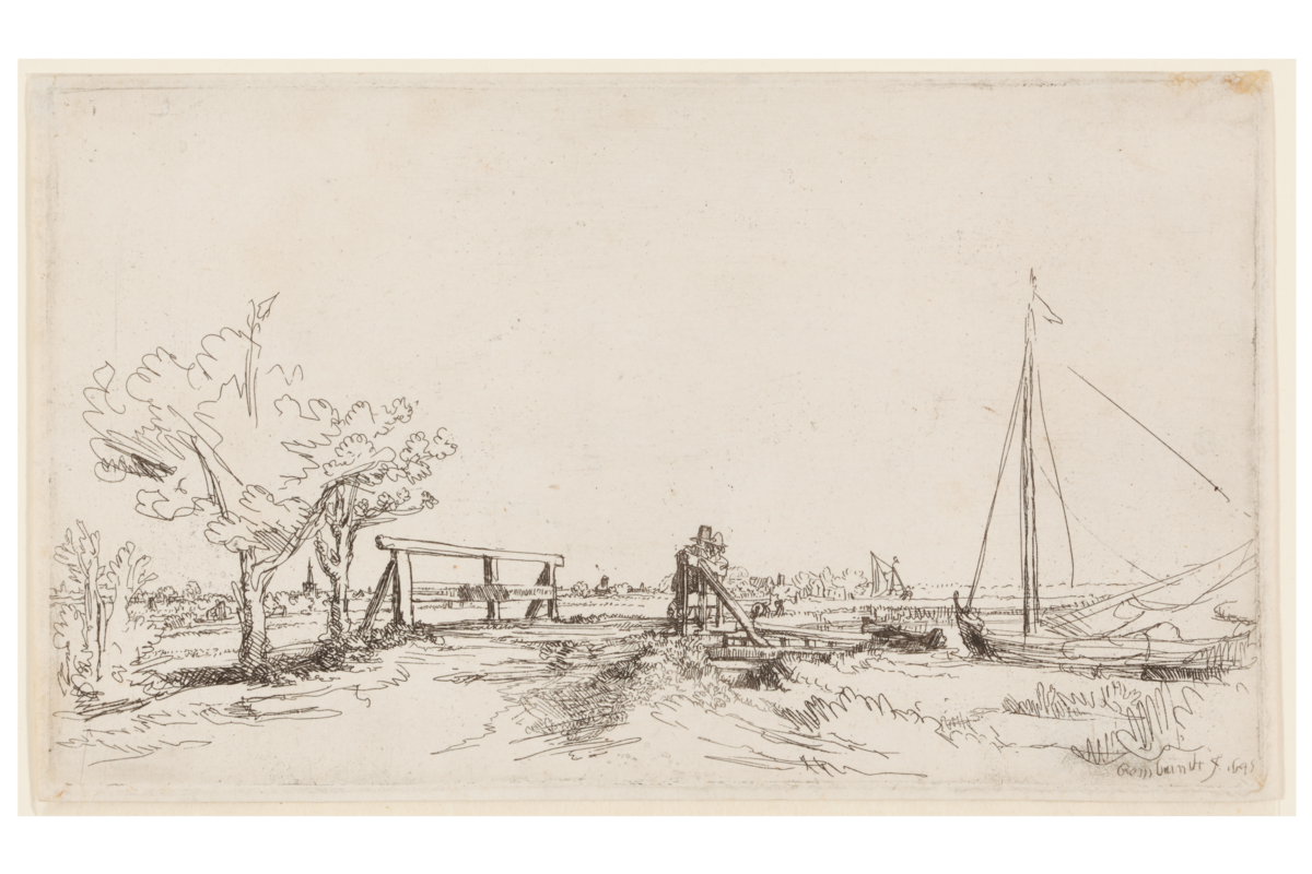 Landscape with a Man Sketching a Scene by Rembrandt van Rijn (1654) at State Hermitage Museum