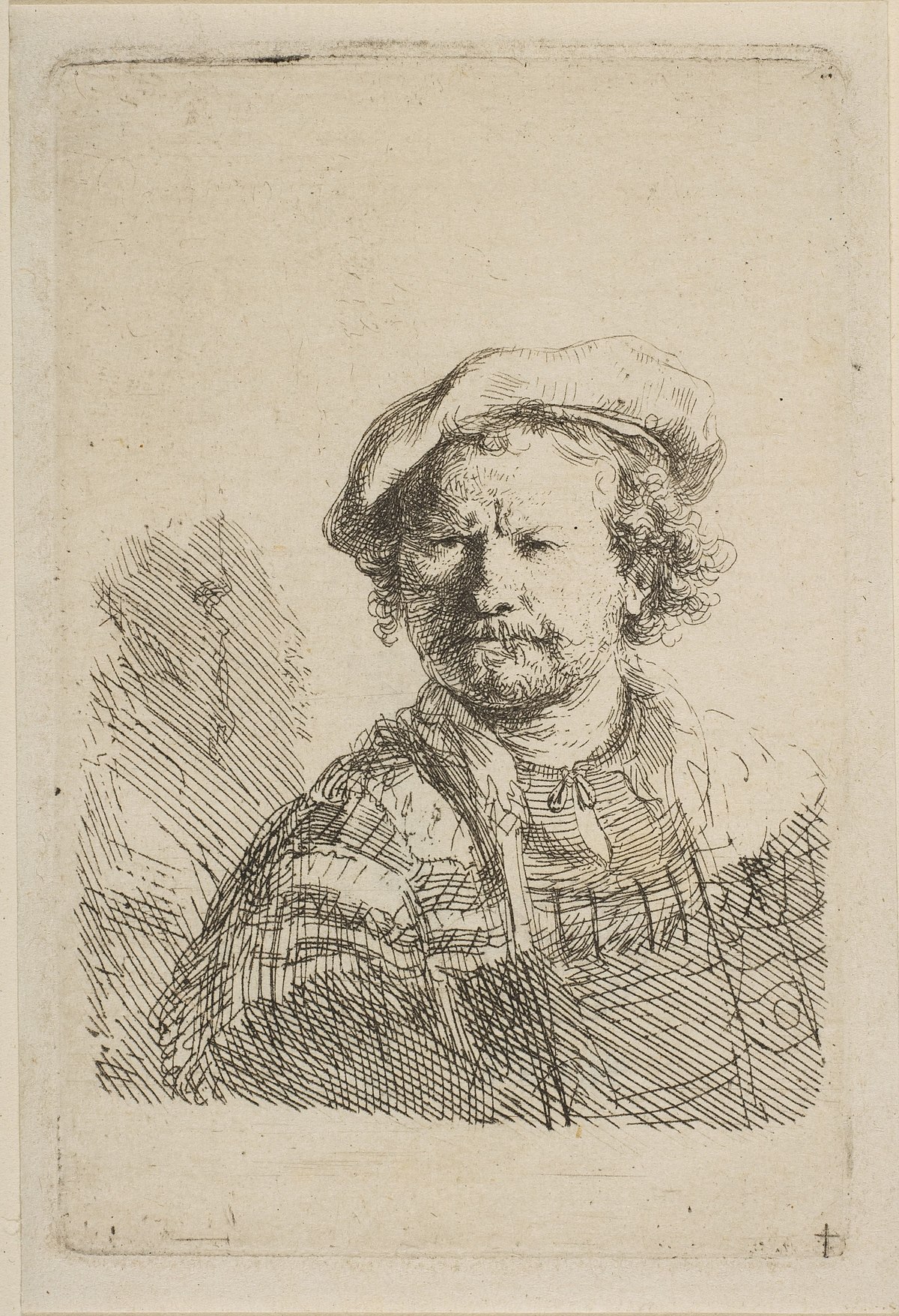 Self Portrait in a Flat Cap and Embroidered Dress by Rembrandt van Rijn