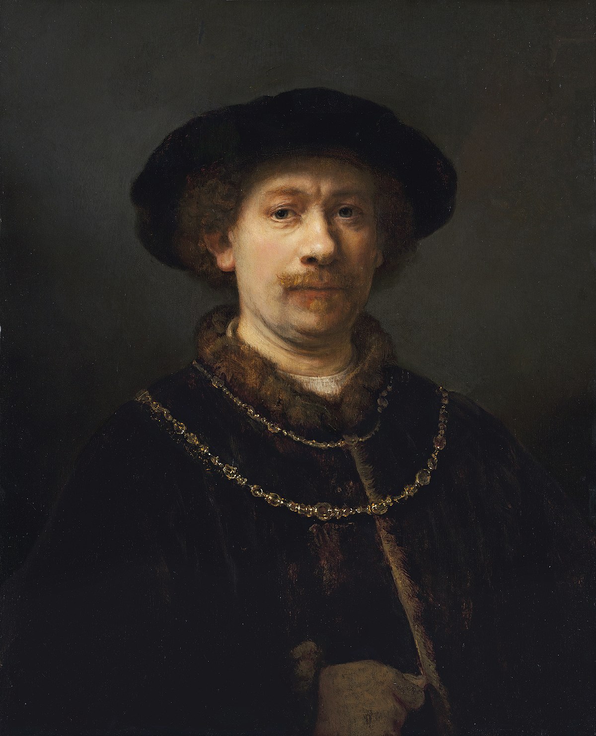 Self-portrait with hat by Rembrandt van Rijn