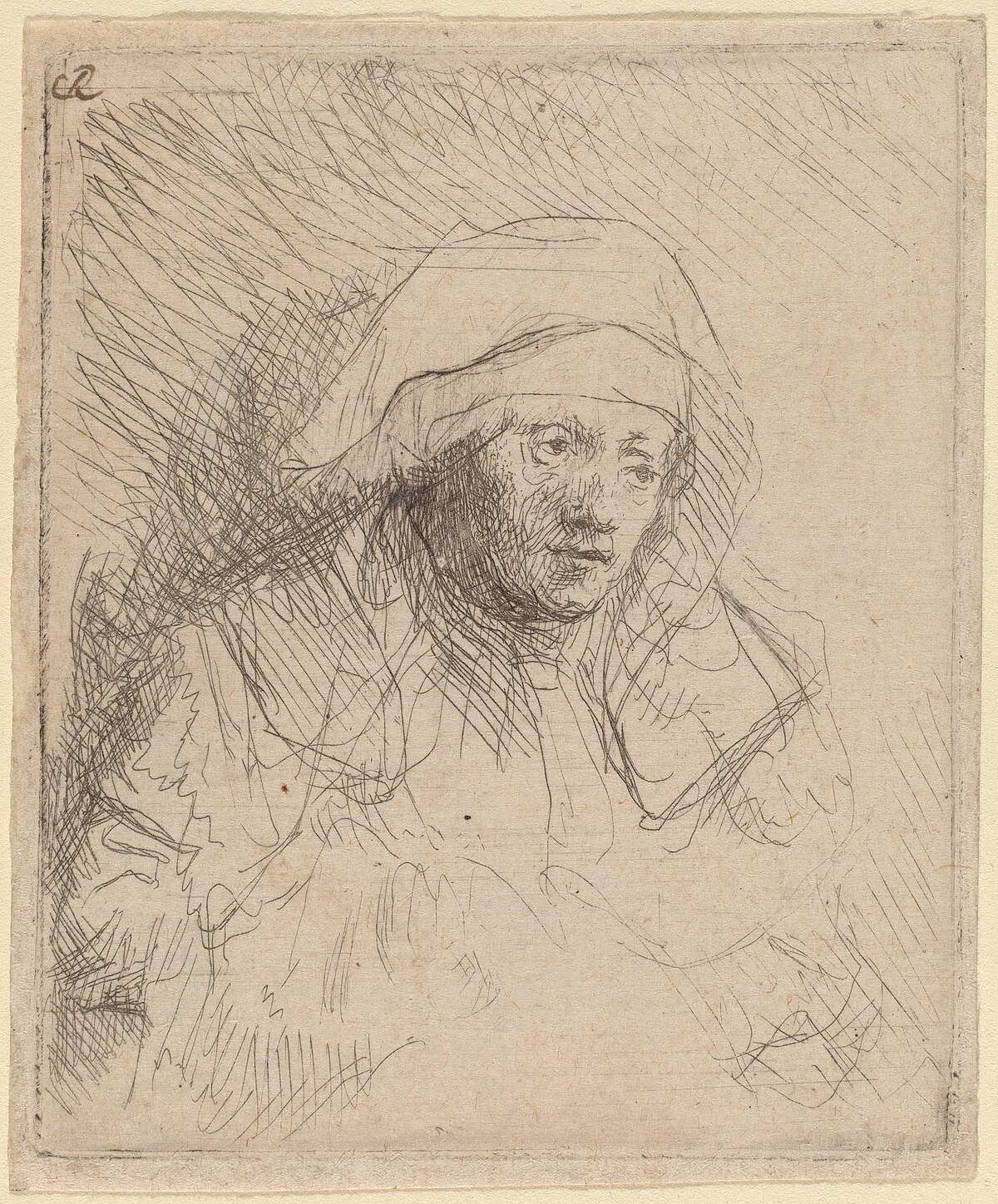 Sick woman with a large white headdress (Saskia) by Rembrandt van Rijn