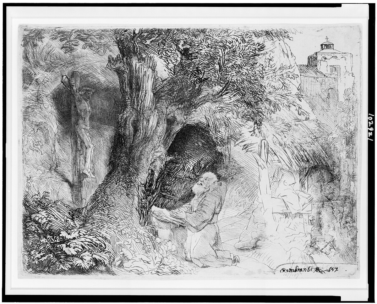 St. Francis beneath a tree praying by Rembrandt van Rijn at Cleveland Museum of Art