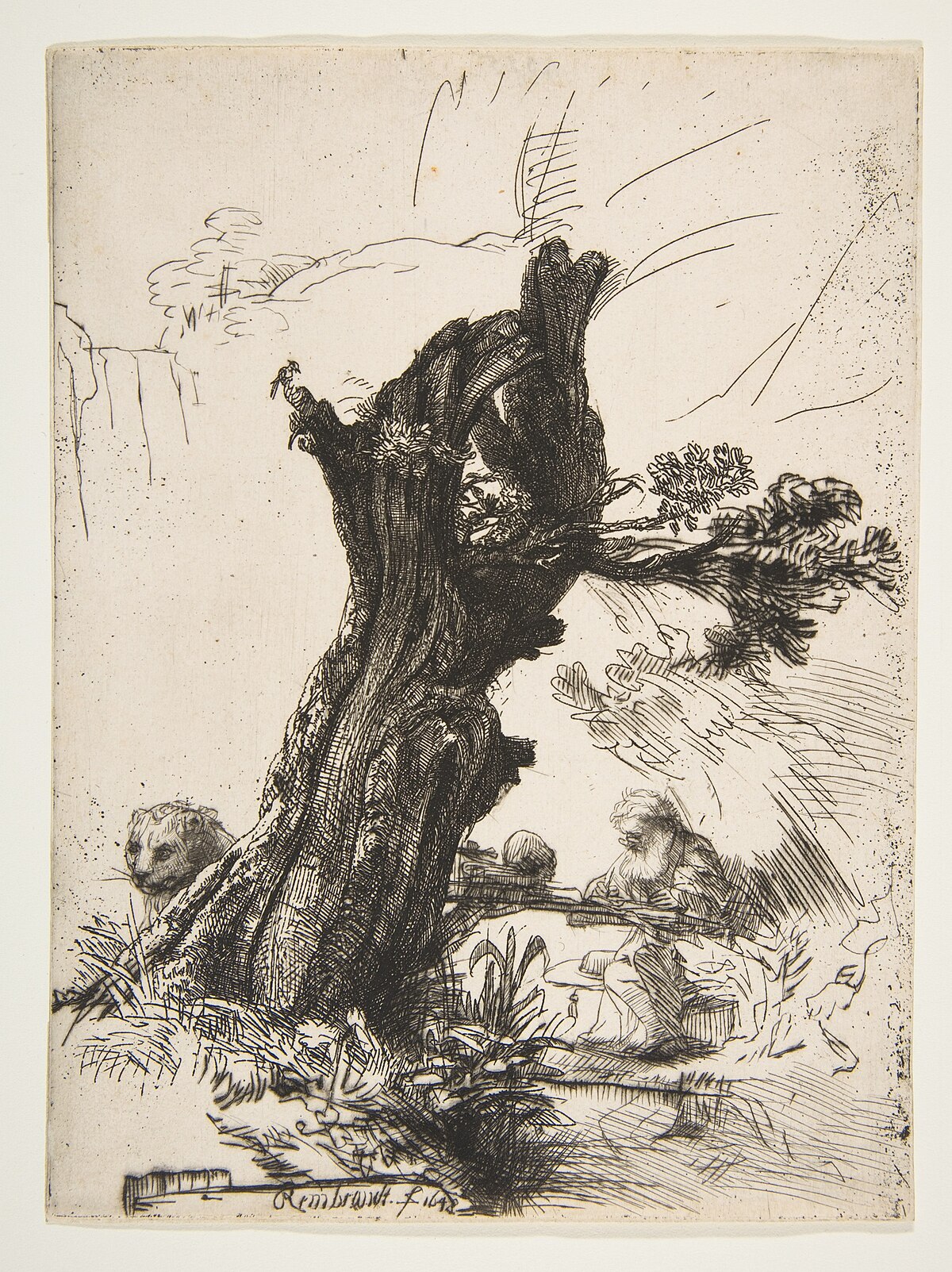 St. Jerome beside a pollard willow by Rembrandt van Rijn