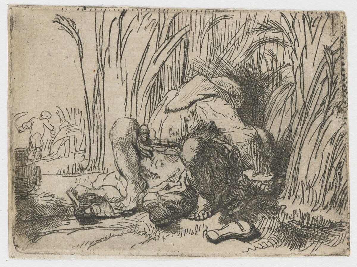 The monk in the cornfield by Rembrandt van Rijn