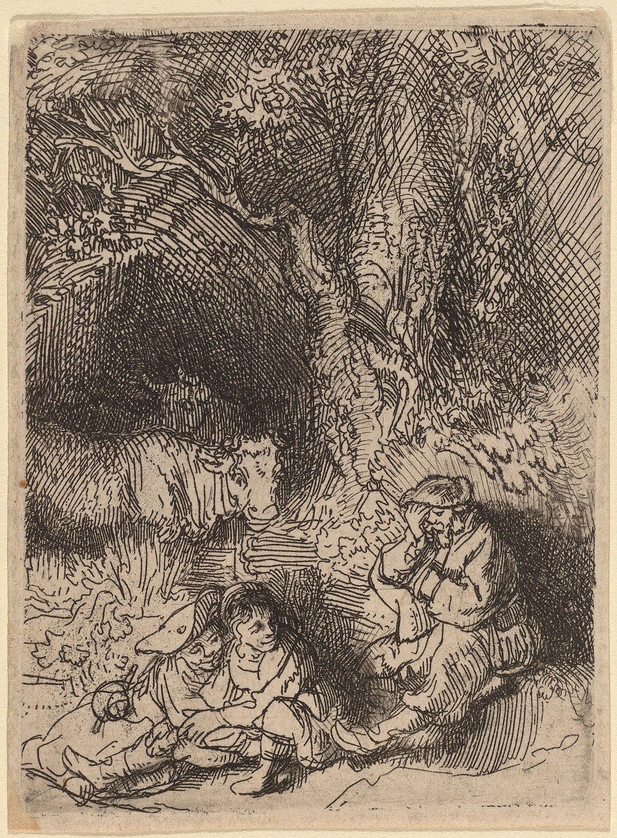 The sleeping herdsman by Rembrandt van Rijn