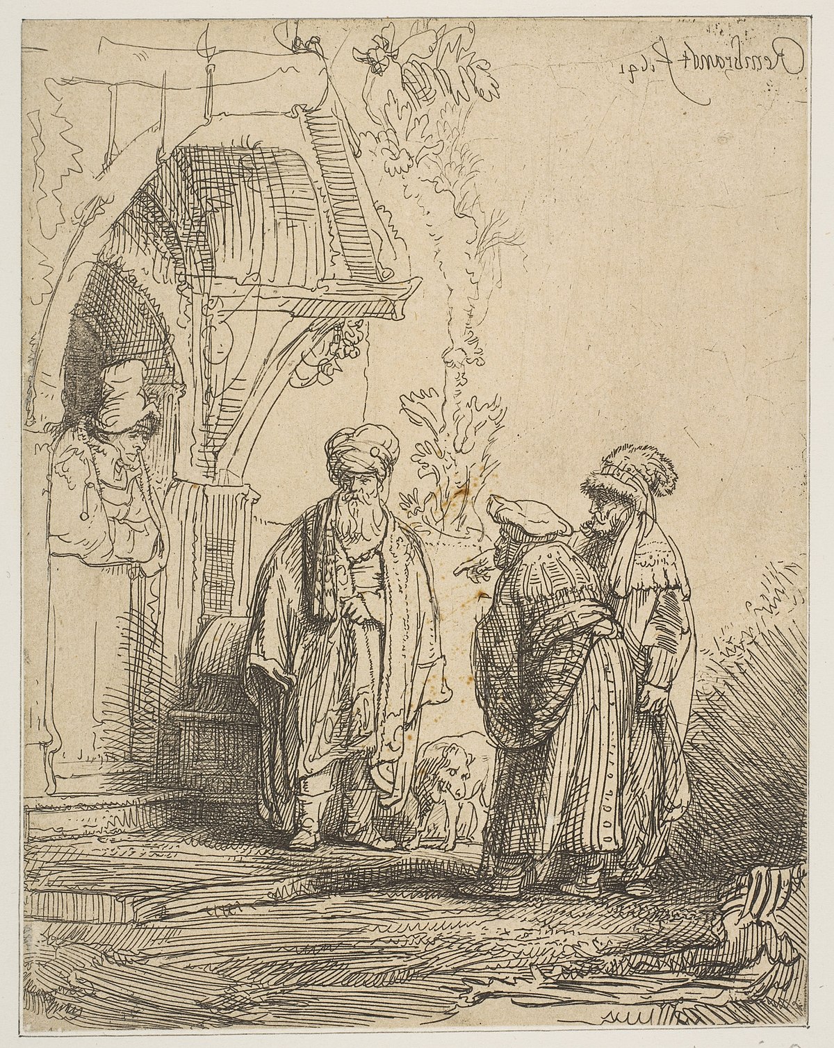 Three oriental figures (Jacob and Laban) by Rembrandt van Rijn