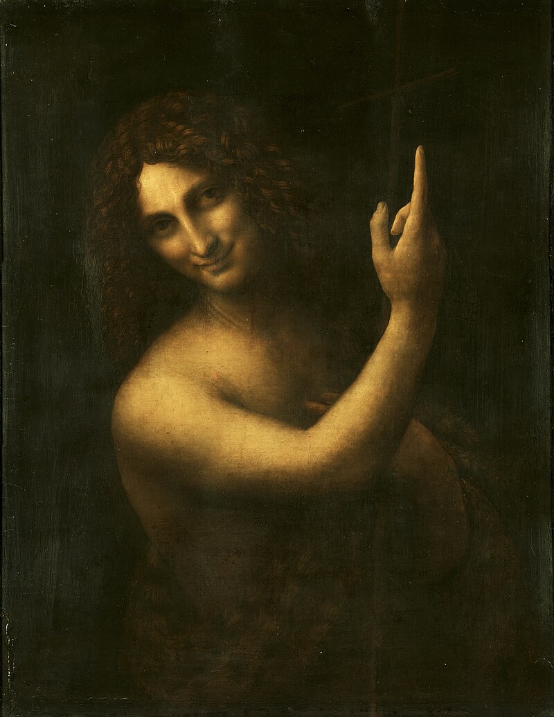 Saint John the Baptist by Leonardo da Vinci (1516), Oil on walnut panel at Louvre, Paris