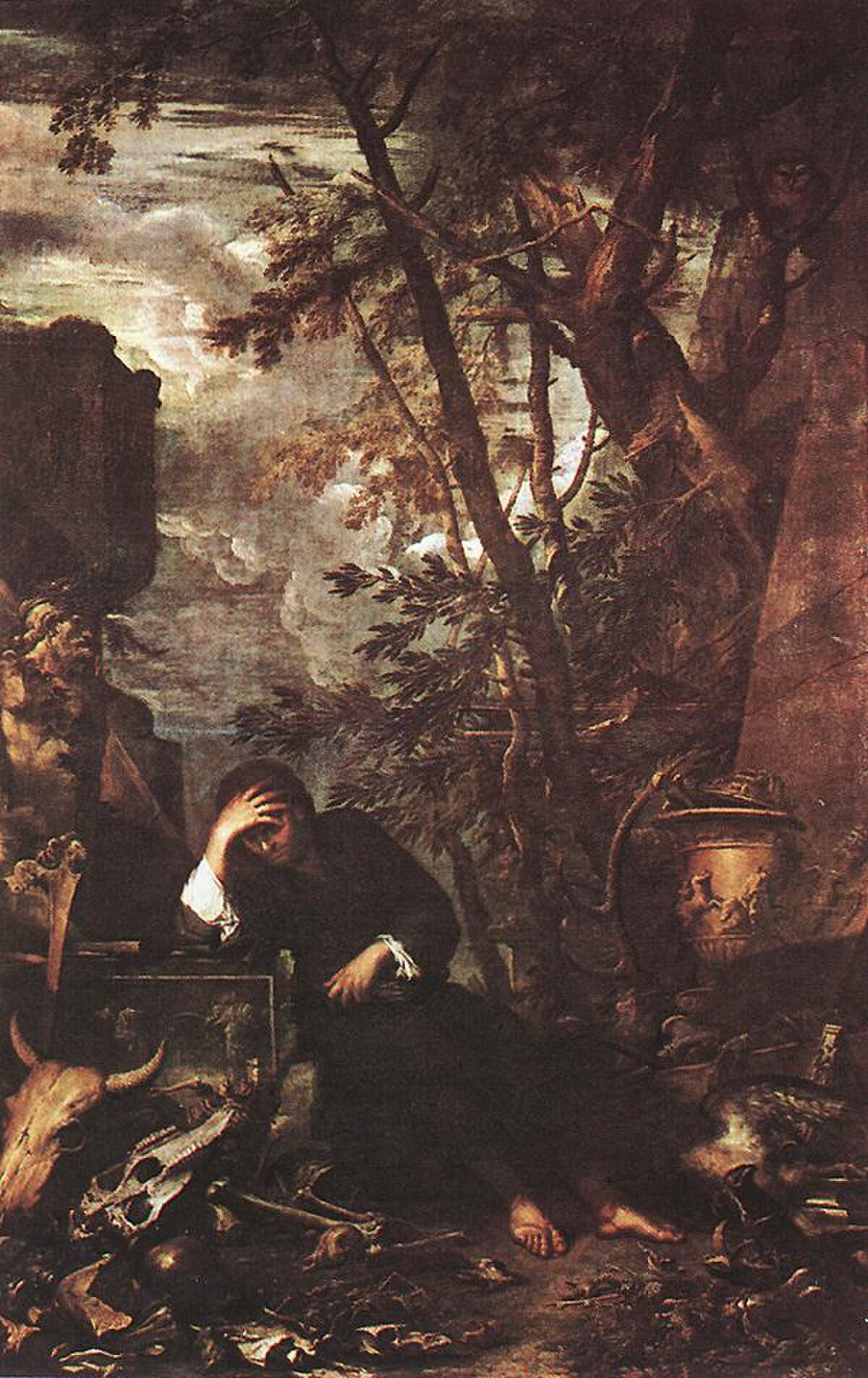 Democritus in Meditation by Salvator Rosa at National Gallery of Denmark (Statens Museum for Kunst), Copenhagen