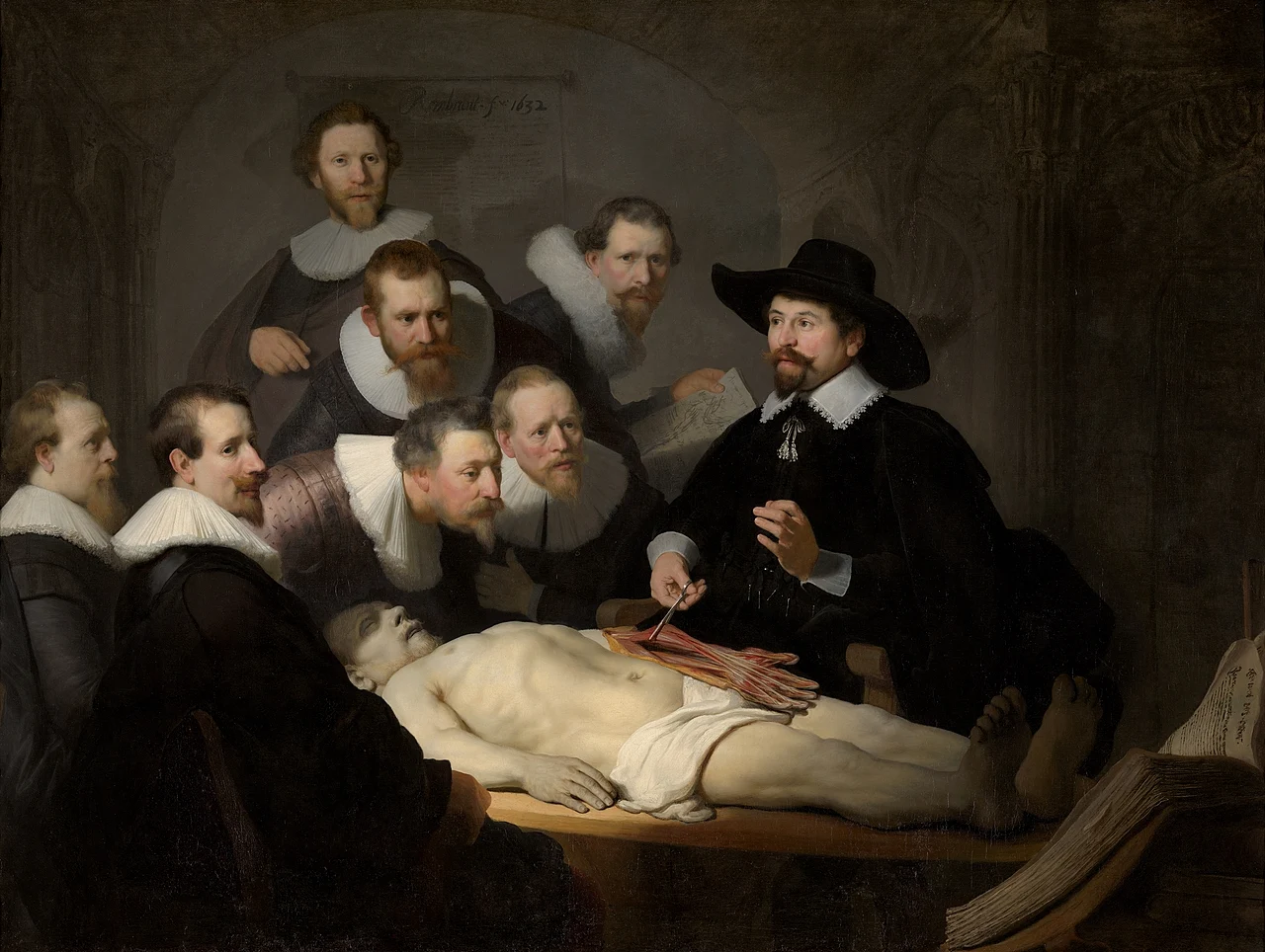 The Anatomy Lesson of Dr. Nicolaes Tulp by Rembrandt van Rijn (1632), Oil on canvas at Mauritshuis