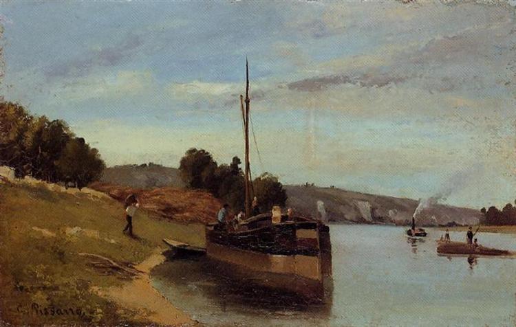 Barges at Le Roche Guyon by Camille Pissarro
