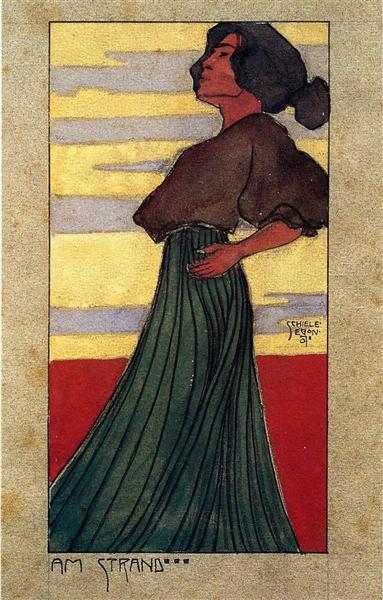 On the Beach, Moonlight by Egon Schiele at Private Collection