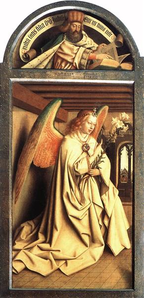 Angel Annunciate, from exterior of left panel of the Ghent Altarpiece by Jan van Eyck at St. Bavo Cathedral, Ghent