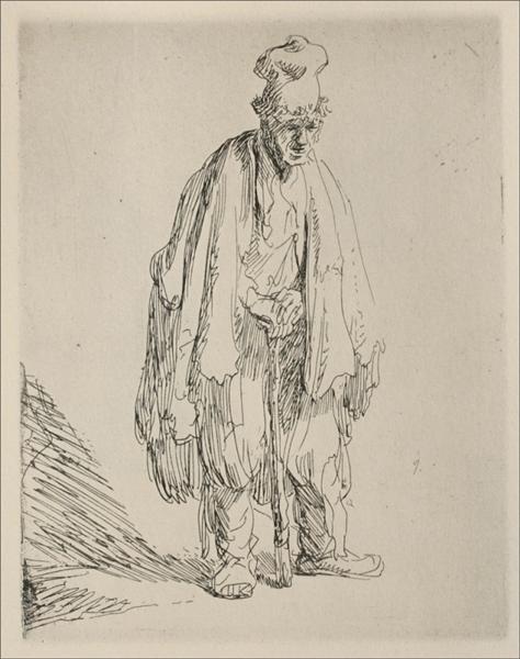 A Beggar Standing and Leaning on a Stick by Rembrandt van Rijn