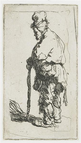 Beggar leaning on a stick, facing left by Rembrandt van Rijn