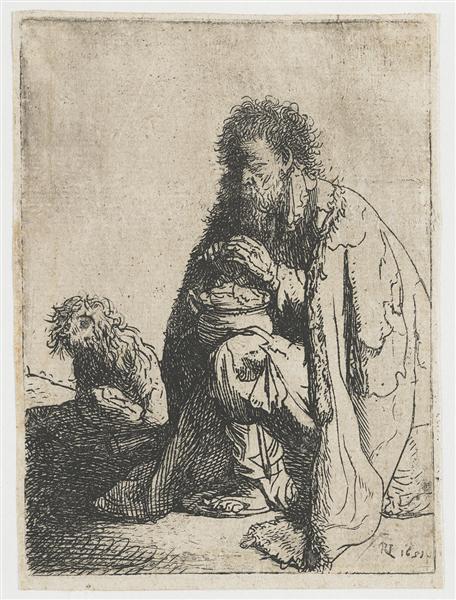 Seated beggar and his dog by Rembrandt van Rijn