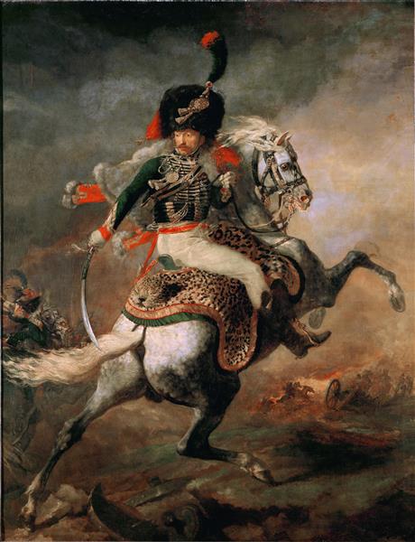 Officer of the Chasseurs Charging on Horseback (Charging Hussar) by Théodore Géricault at Private Collection