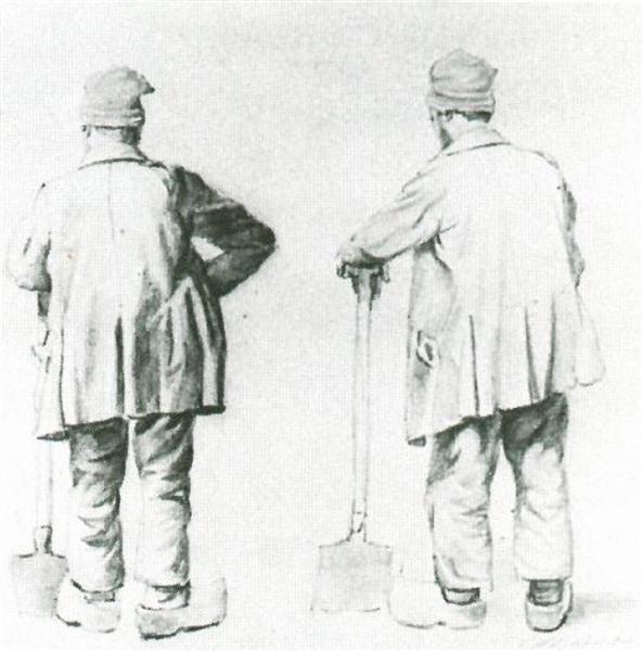 Two Sketches of a Man Leaning on His Spade by Vincent van Gogh